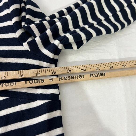 Talbots Black White Stripe Dress M Embroidered Boho Classic 3/4 Sleeve - Picture 7 of 8